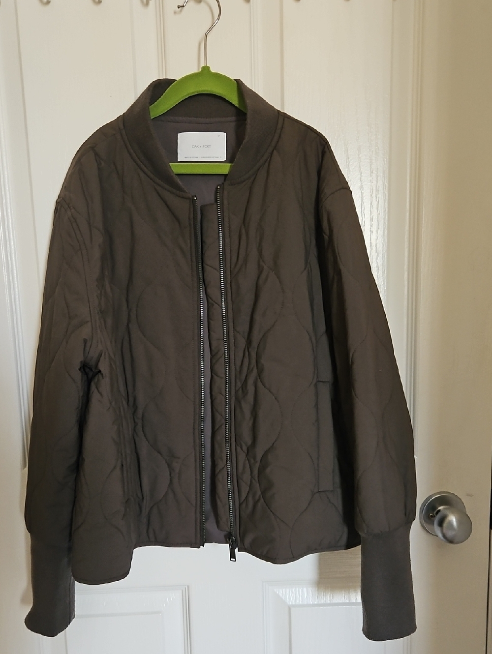 OAK + FORT Jacket with Olive and Lime Accents